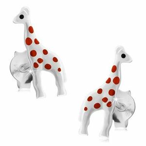 Cercei din argint 925, girafă lucioasă albă cu buline roșii, șuruburi imagine
