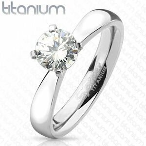 Inel de logodnă din titan, argintiu, zirconiu rotund transparent, brațe lucioase - Marime inel: 49 imagine
