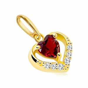 Pandantiv din aur 585 - contur inimă cu zirconii, rubin roșu sub formă de inimă imagine