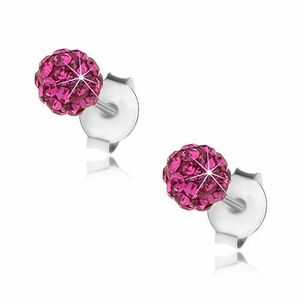 Cercei din argint 925, bile cu cristale Preciosa, nuanţă fucsia, 4 mm imagine