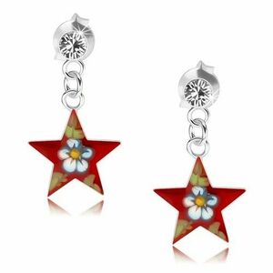 Cercei din argint 925, stea roșie cu floare colorată, cristal imagine