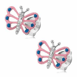 Cercei din argint 925, fluture cu aripi roz deschis, decupaje imagine