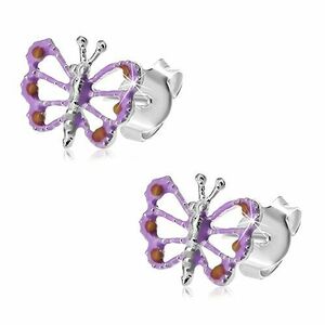Cercei din argint 925, fluture violet şi portocaliu cu aripi crestate imagine