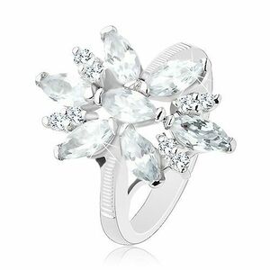 Inel cu brațe luciose, floare mare strălucitoare cu petale din zirconii transparente - Marime inel: 49 imagine