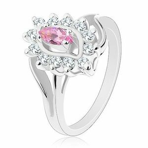Inel lucios argintiu, zircon oval roz, zirconii rotunde, transparente - Marime inel: 49 imagine