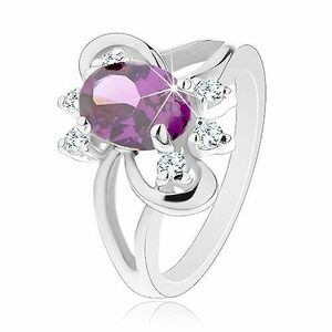 Inel cu zircon oval, culoare violet, linii șerpuite, zirconii transparente - Marime inel: 51 imagine