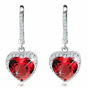 Cercei din argint 925 - inimă din zirconiu roşu cu margine lucioasă imagine