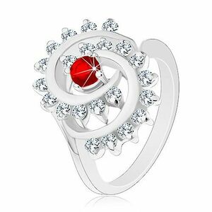 Inel lucios cu spirală decorativă, bordură zirconii, zircon roșu închis - Marime inel: 52 imagine