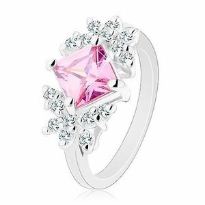 Inel de culoare argintie, zircon roz, pătrat, fluturi zirconii transparente - Marime inel: 49 imagine