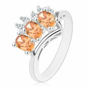 Inel de culoare argintie, zirconii ovale portocalii si rotunde transparente - Marime inel: 54 imagine