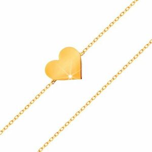 Brățară din aur 14K - lanț îngust strălucitor, pandantiv - inimă plată imagine