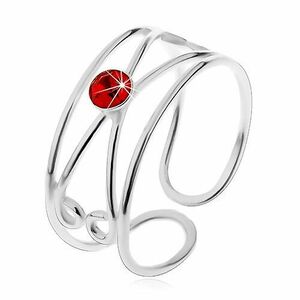 Inel realizat din argint 925 - zirconiu roșu rotund, buclă dublă, ajustabil imagine