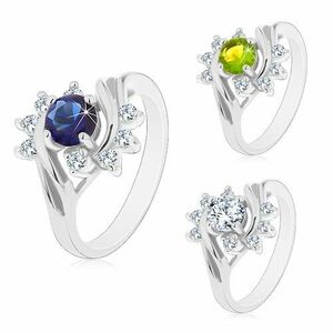 Inel cu brațe strălucitoare, în nuanță argintie, zircon colorat, arce transparente - Marime inel: 49, Culoare: Verde imagine