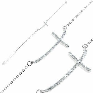 Brățară din argint 925 - cruce din zirconii strălucitoare pe un lanț din zale ovale imagine