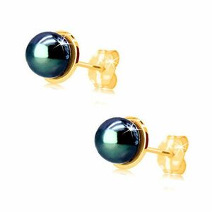 Cercei cu suruburi din aur 585 - cerc mic cu perla rotunda albastră imagine