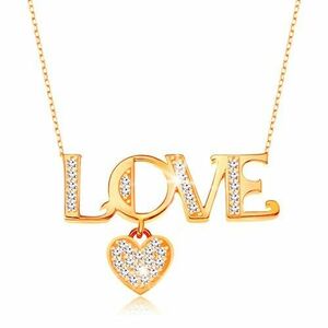 Colier lucios realizat din aur 375 -lănţişor compus din zale ovale, inscripţie "LOVE" şi inimă imagine