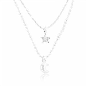 Colier din argint 925, lanț dublu, stea și lună imagine
