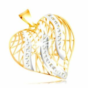 Pandantiv din aur de 14 K - contur de inimă, flăcări din aur alb cu zirconii imagine