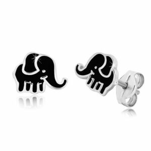Cercei din argint - elefant cu smalț de nuanță neagră imagine