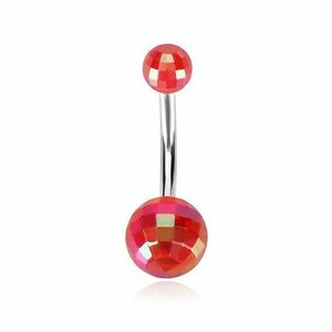 Piercing pentru buric - bile disco acrilice de culoare roșie, reflexii curcubeu imagine