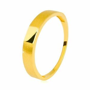Inel bandă de aur de 14K – dreptunghi lucios în centru, brațe cu suprafață satinată, 3, 5 mm - Marime inel: 58 imagine