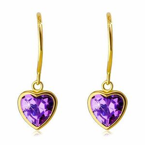 Cercei din aur 585 - inima de zirconiu de nuanță violet plasată într-un suport neted imagine