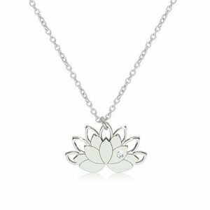 Colier din argint 925 - floare de lotus cu contururi de petale și un zirconiu transparent imagine