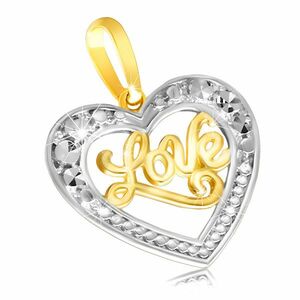Pandantiv din aur 585 - inima lucioasă cu scris „Love” imagine
