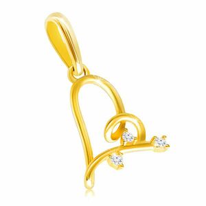 Pandantiv din aur 14K - inimă asimetrică decorată cu trei zirconii mici imagine