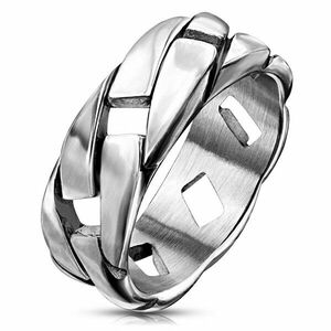 Inel din oțel patinat de culoare argintie – model de lanț lucios, 8 mm - Marime inel: 59 imagine