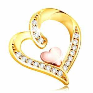 Pandantiv din aur de 14 K - inimă neregulată împodobită cu zirconii cu inima mai mică în centru imagine