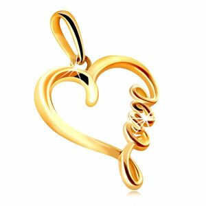 Pandantiv din aur galben 585 - contur lucios în formă de inimă cu scris “Love” imagine