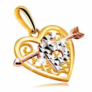 Pandantiv în aur combinat sub formă de inimă cu o săgeată - figură decorativă 15 imagine