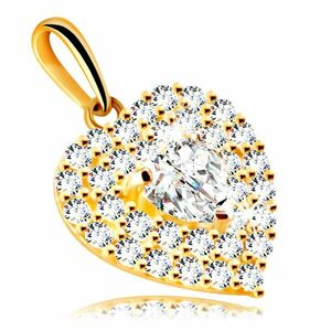 Pandantiv din aur de 14 K - inimă împodobită cu zirconii strălucitoare, inimă de zirconiu încorporată imagine