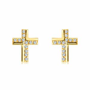 Cercei de aur în aur de 9 K - o cruce împodobită cu zirconii strălucitoare, finisaj strălucitor imagine