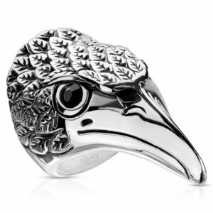 Inel de oțel, cap de vultur robust – zirconii negre, pene patinate crestate - Marime inel: 60 imagine