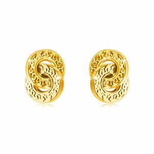 Cercei din aur de 9K – două cercuri împletite, zimţuri decorative, suprafață strălucitoare imagine