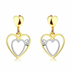 Cercei din aur combinat de 9K – dublu contur inimă, inimă mică plată, zircon imagine