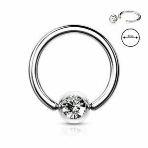 Piercing pentru sprâncene din oțel 316L – inel cu un cristal transparent într-o lunetă rotundă, 1, 6 mm, diametru 8 mm imagine