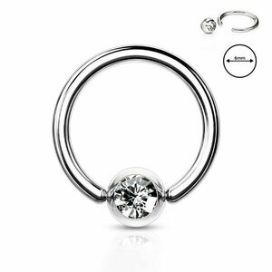 Piercing pentru sprâncene, din oțel 316L – inel cu un cristal transparent într-o lunetă rotundă, 0, 8 mm, diametru 6 mm imagine