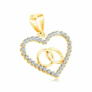 Pandantiv din aur galben de 14K – conturul inimii, zirconii rotunde transparente, inele care se întrepătrund imagine