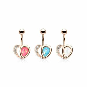 Piercing pentru buric din oțel 316L de culoarea cuprului – inimă, reflexe opal, cristale, 1, 6 mm - Culoare: Alb imagine
