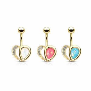 Piercing pentru buric din oțel 316L de culoare aurie – inimă, reflexe opal, cristale, 1, 6 mm - Culoare: Alb imagine