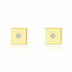 Cercei din aur galben 14K - pătrat strălucitor neted, diamant imagine