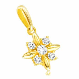 Pandantiv cu diamante din aur galben de 14K - floare cu petale alungite și diamante imagine