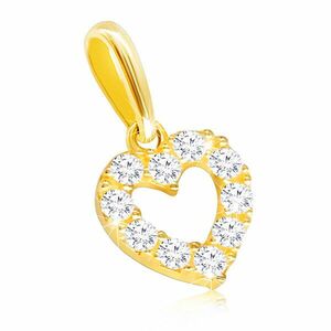Pandantiv din aur galben 14K - contur și simetric al inimii din diamante imagine