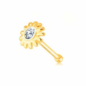 Piercing din aur galben 375 pentru nas - floare cu un diamant clar imagine