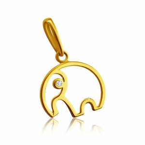 Pandantiv din aur galben de 14K - conturul unui elefant cu trunchi, diamant clar strălucitor imagine