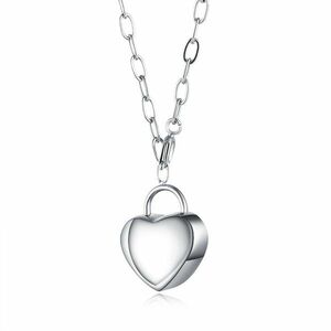 Colier din oțel inoxidabil - inimă rotunjită, lanț fin de inele ovale, de culoare argintie imagine