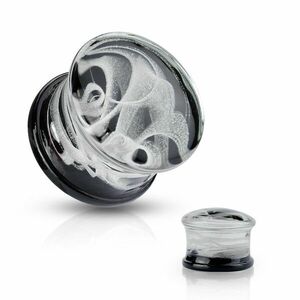 Dop-plug pentru urechi, din sticlă Pyrex - model de fum alb pe fond negru - Lățime: 10 mm imagine